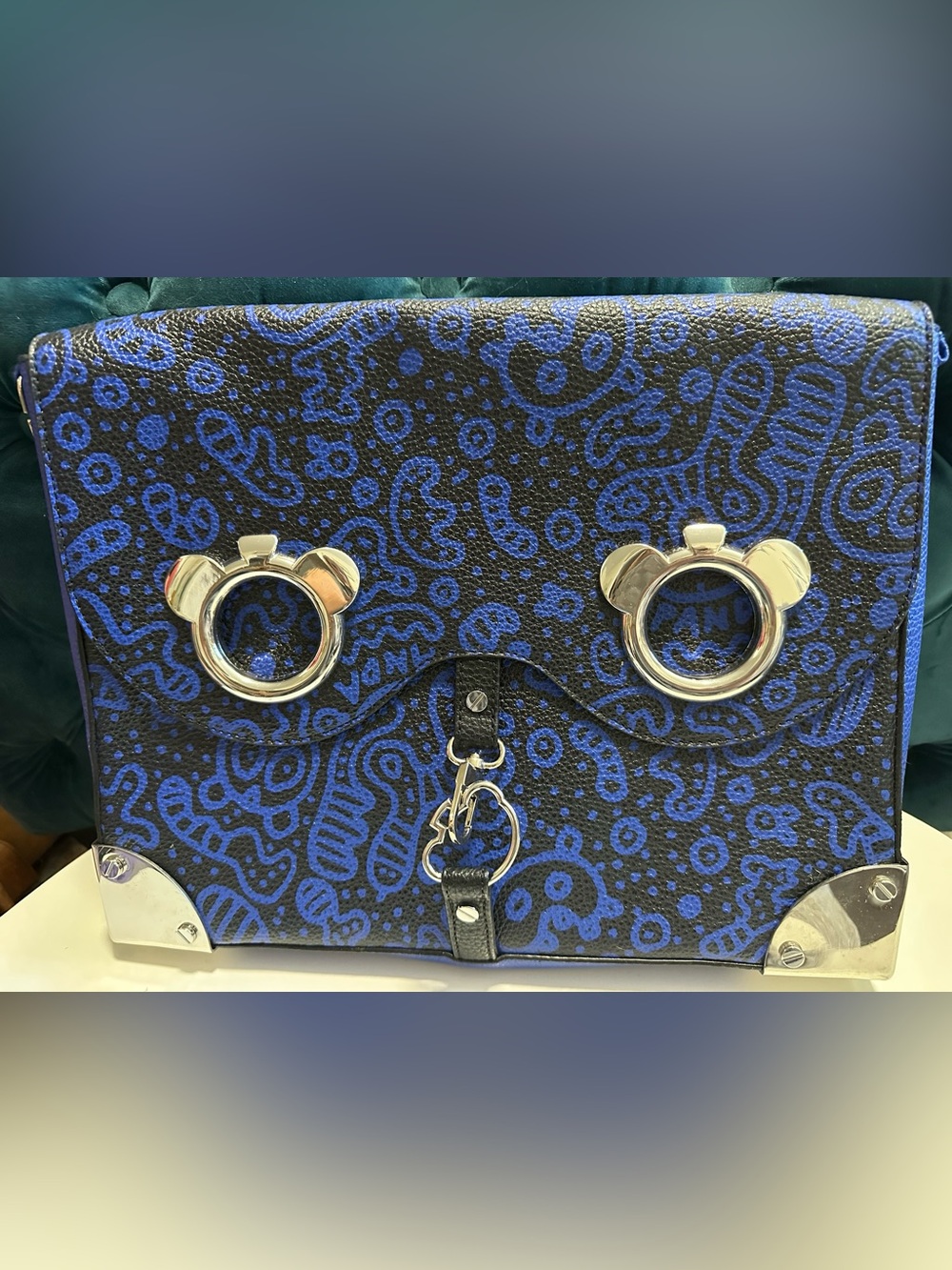 Nicopanda Blue & Black Patterned Satchel Bag with Silver Hardware Missing Strap